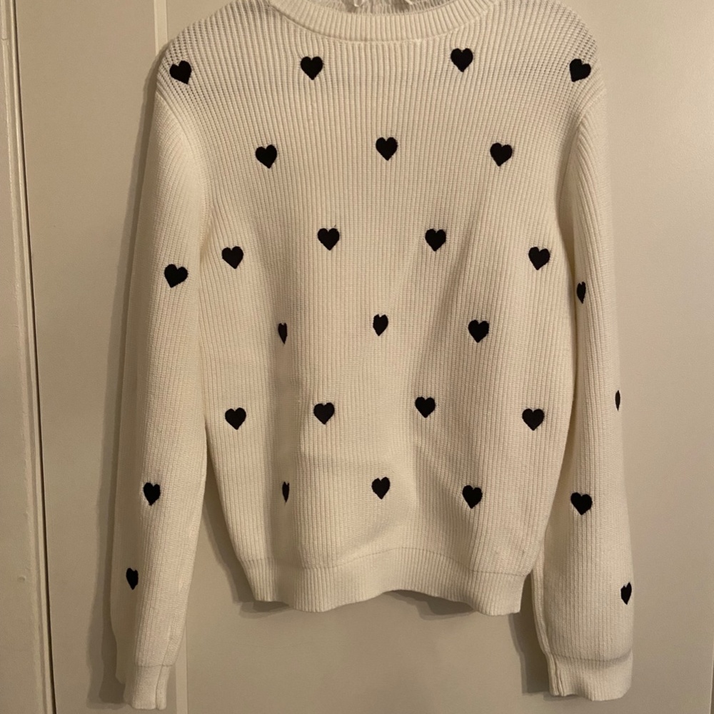 Anthropologie sweater hearts black & white women's L never worn NWT lace collar - Picture 8 of 10